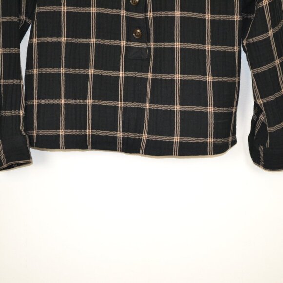 Madewell Light Spun Evert Windowpane Long Sleeve V Neck 1/2 Button Down Blouse S - Picture 4 of 10